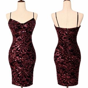 Privy pink sequin fitted dress, sequin motif, black underlayer. Fits like 4